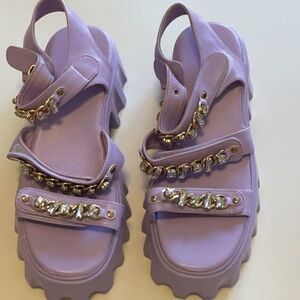 AzaleaWang new Lavender Platform Sandals with Gold Accents
